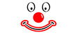 Funny cartoon happy smilling clown faces. Carnivals face with clown nose. Vector clownnose. Comic smile face mask. Red ball or nose. Red nose day concept