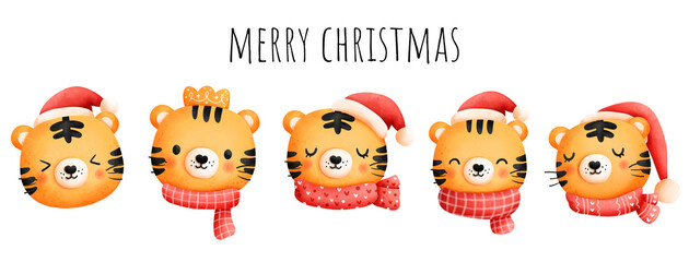 Wall Mural - Christmas tiger banner. Year of the Tiger. Vector illustration