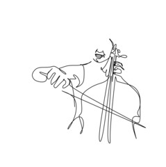 Continuous drawing with a single silhouette line of a woman playing the cello. A cellist in the minimalist style.