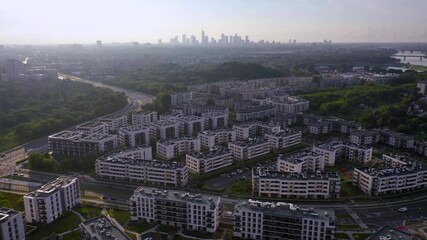 Canvas Print - Modern apartment buildings in Siekierki area of Warsaw, Poland, 4k footage