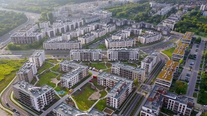 Canvas Print - Modern apartment buildings in Siekierki area of Warsaw, Poland, 4k video