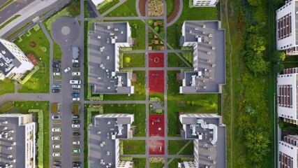 Sticker - High angle drone video of modern apartment buildings in Siekierki area of Warsaw, Poland