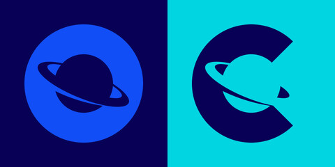 Saturn with its ring vector icon. Trendy flat saturn with its ring on the letter O and C. Vector illustration can be used for web and mobile graphic design, logo.