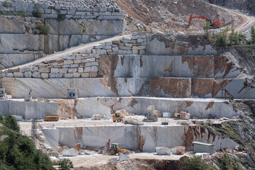 View of the Carrara Marble Quarries with Excavation Equipment ready for Work