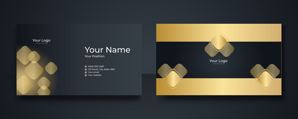 Modern elegant luxury black and gold business card design template. Business card design with elegant pattern. Modern concept with golden decoration art. Vector illustration print template.