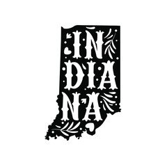 Wall Mural - Indiana state map with doodle decorative ornaments. For printing on souvenirs and T-shirts