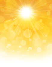 Sun Rays Shining On Orange And Yellow Abstract Background. Ambiance Illustration Of Solar Energy And Heat Waves In Summer.