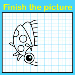 Wall Mural - Complement the ladybug, with a symmetrical picture and paint it. A simple drawing game for kids