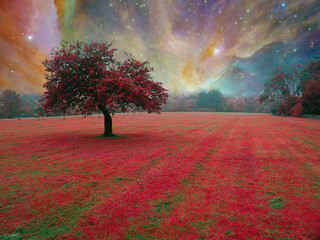 Wall Mural - Red Tree in Surreal Field