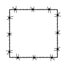 Barbed Wire Square Frame. Black Wire Border. Silhouette Of A Chain Made Of Wire. Vector Illustration Isolated On White Background. Boundary, Barrier, Prison Symbol. Barbwire Corner Frame Design