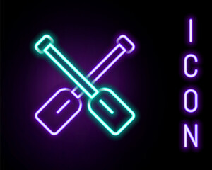 Wall Mural - Glowing neon line Paddle icon isolated on black background. Paddle boat oars. Colorful outline concept. Vector