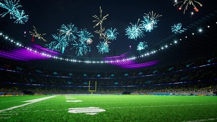 Wall Mural - American football night stadium with fans iilluminated by colorful firework. High quality 4k footage