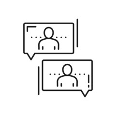 Aufkleber - Communication of two people client and support center worker isolated thin line icon. Vector online conversation of coworkers, dialog discussion and contact, partnership, teamwork collaboration