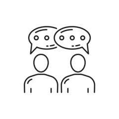 Aufkleber - Business people communicate online, writing text messages in messenger isolated line icons. Vector conversation of coworkers, teamwork collaboration, dialog discussion and contact, partnership