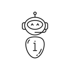 Aufkleber - Cute smiling robot isolated chat bot thin line icon. Vector virtual online help voice support android, artificial intelligence operator, call center chatbot in headphones headset. Hotline assistant
