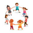 © Tenstudio - Group of cute happy little children, boys and girls, holding hands and dancing in circle, having fun playing together with smile on their faces.