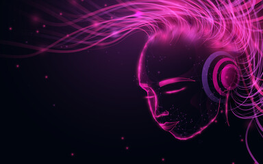 Aufkleber - Artificial intelligence. Human head outline. virtual space technology. Music