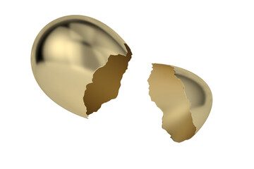 Gold luxury easter egg open Isolated On White Background, 3D rendering. 3D illustration.