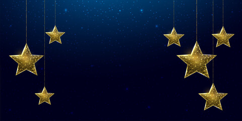 Wireframe stars, low poly style. Banner for the concept of Christmas or New Year with a place for an inscription.