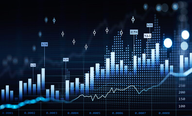 Financial chart and rising graph with lines and bar diagram