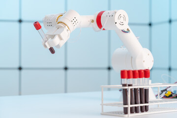 Poster - Robot arm with test tube for biological experiments in laboratory