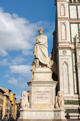 Sticker - Statue of poet Dante Alighieri in the Piazza di Santa Croce in Florence.