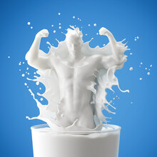 Splash Of Milk In Form Of Muscle Man Fitness Exercise Shape, With Clipping Path