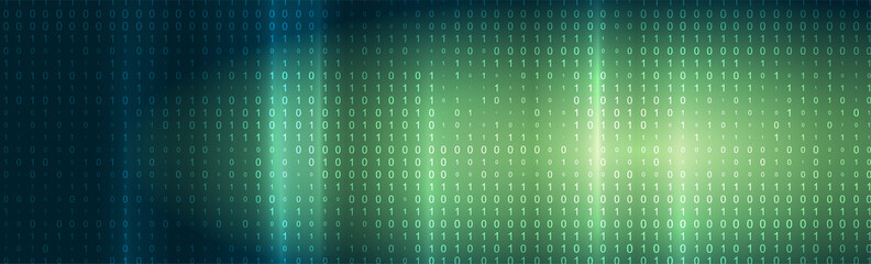 Glowing tech abstract background with binary code. Futuristic vector banner