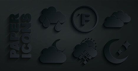 Wall Mural - Set Cloud with snow and sun, moon, Moon stars, Fahrenheit and rain icon. Vector