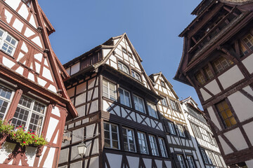 Wall Mural - Low angle view of half timbered houses, Strasbourg, Alsace, France