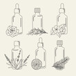 Set of hand drawn essential oil bottles