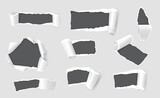 Fototapeta Pokój dzieciecy - Paper holes with ripped edges, tear or gap in page sheet. Realistic torn papers sheets with curled edge, damaged or ragged pages vector set. Rectangle gaps with rolled fragments or pieces