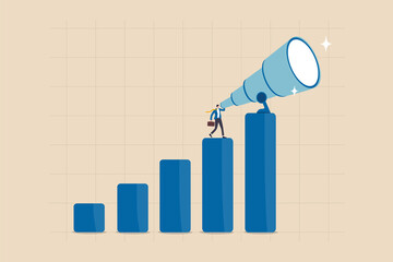 Wall Mural - Business forecast, visionary to discover opportunity, searching for future advantage trend, stock market investment or economic data, smart businessman look through big telescope on growing graph.