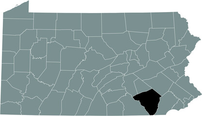 Wall Mural - Black highlighted location map of the Lancaster County inside gray administrative map of the Federal State of Pennsylvania, USA