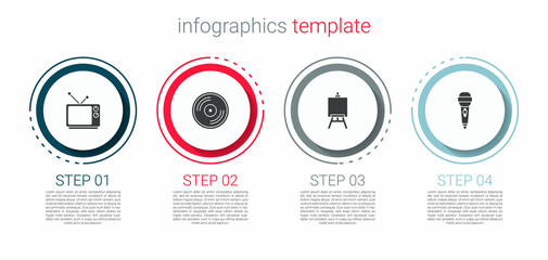 Canvas Print - Set Retro tv, Vinyl disk, Easel or painting art boards and Microphone. Business infographic template. Vector