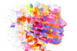 A profile portrait of a woman combined with various colorful watercolor splashes. Paintography.