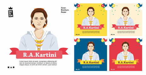  illustration of the concept of Kartini's day, women fighters, equality of women's rights.
