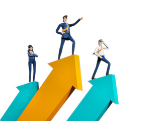Wall Mural - Business people stands on arrows, achievement, winner, new start up and success concept 3D rendering illustration. 
