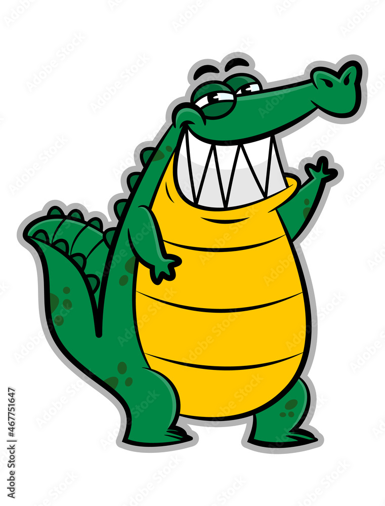 Cartoon illustration of Big Fat Alligator waving hands and greeting ...