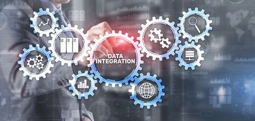 Wall Mural - data integration business internet technology concept. mixed media