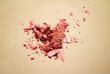Crushed Cosmetics, Mineral Organic Eyeshadow, Blush And Cosmetic Powder Isolated On Golden Background, Makeup And Beauty Banner, Flatlay Design.