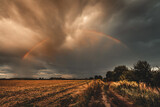 Fototapeta Tęcza - Rainbow on the field in Poland.