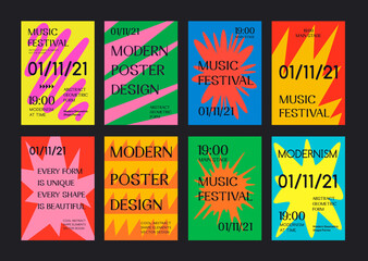 Aufkleber - Set Of Abstract Geometric Posters. Music Festival Placards. Postmodern Covers.