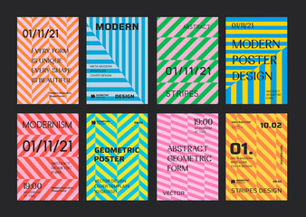 Aufkleber - Set Of Minimal Stripped Geometric Patter Covers. Collection Of Abstract Swiss Design Posters.