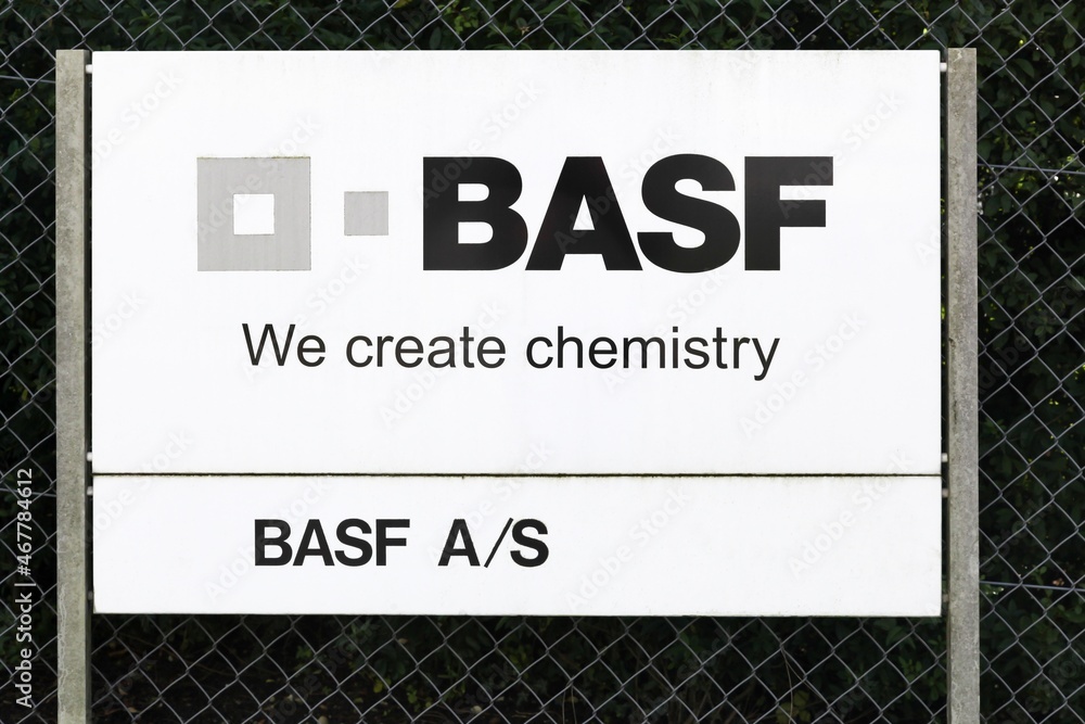Ballerup, Denmark - September 10, 2017: BASF logo on a wall. BASF is a ...