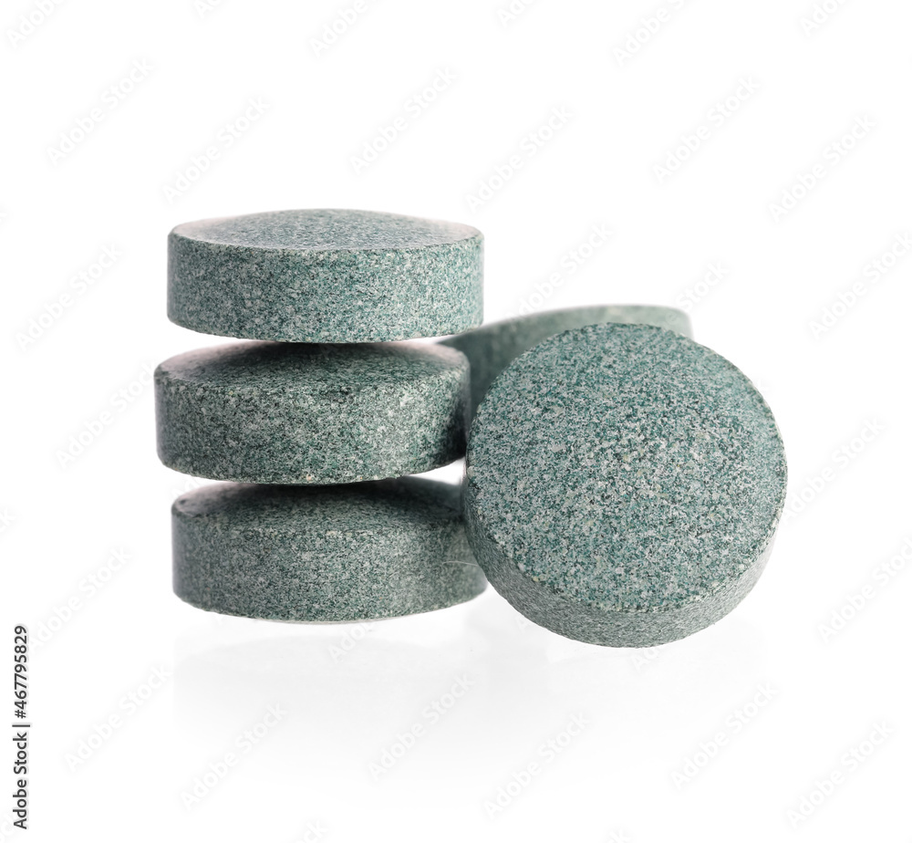 Vitamin K pills isolated on white background