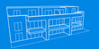 Blueprint eines modernen Mehrfamilienhauses mit acht Wohnungen und Balkonen, Wohnungsbau, Neubau, Planung, Architektur, Blueprint