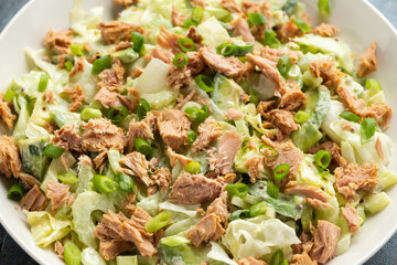 Wall Mural - Tuna salad with avocado, celery, spring onion and iceberg lettuce. Tasty healthy food