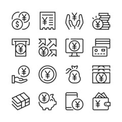 Wall Mural - Yen line icons set. Modern graphic design concepts, simple outline elements collection. Vector line icons