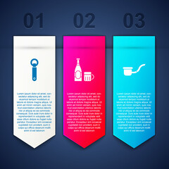 Sticker - Set Bottle opener, Beer bottle and glass and Smoking pipe. Business infographic template. Vector